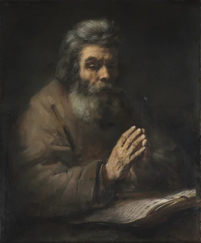 An Elderly Man in Prayer by Rembrandt van Rijn, painting, 1660-1700