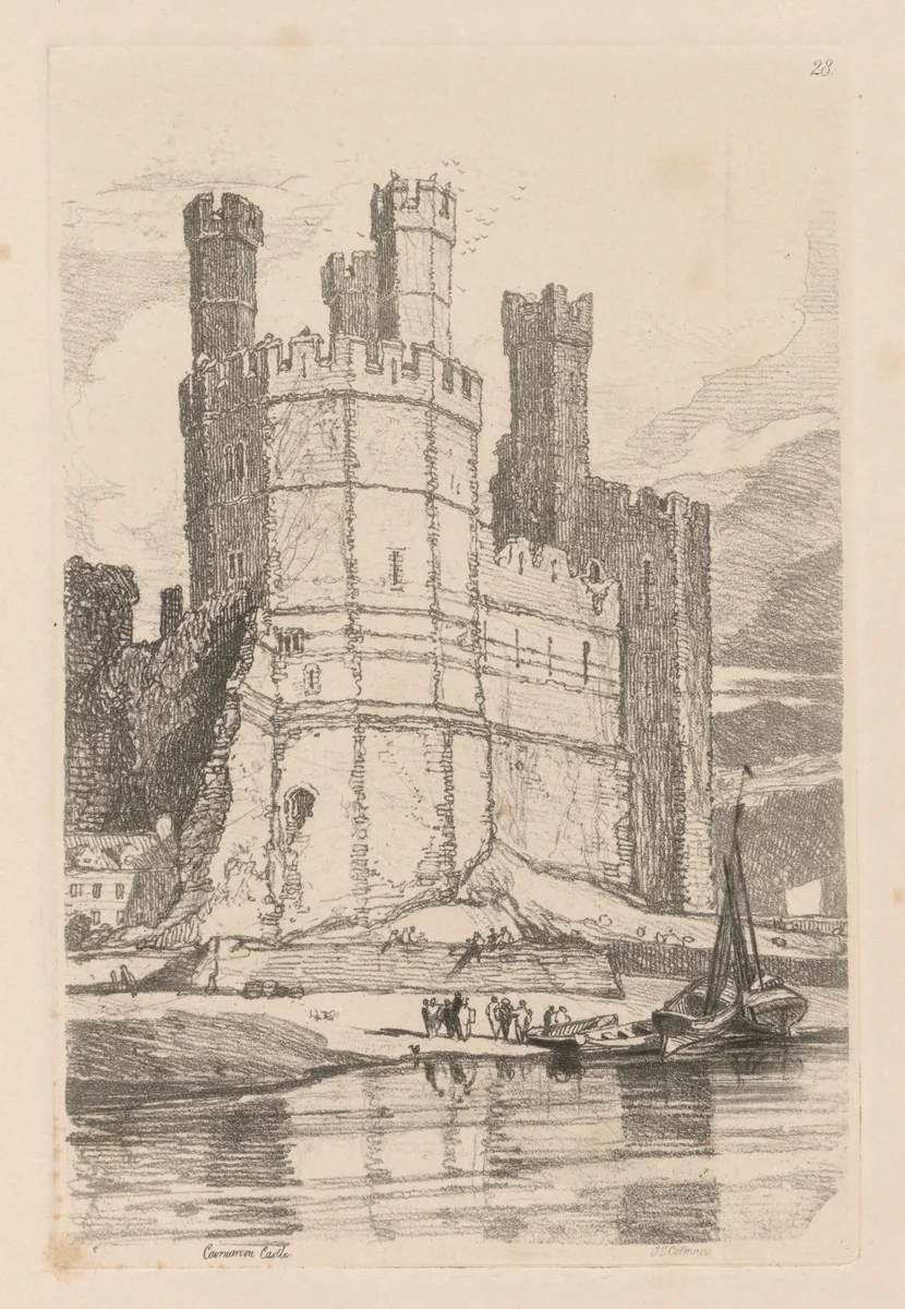 Liber Studiorum: Plate 28, Caernarvon Castle, N. Wales by John Sell Cotman, book, 1838