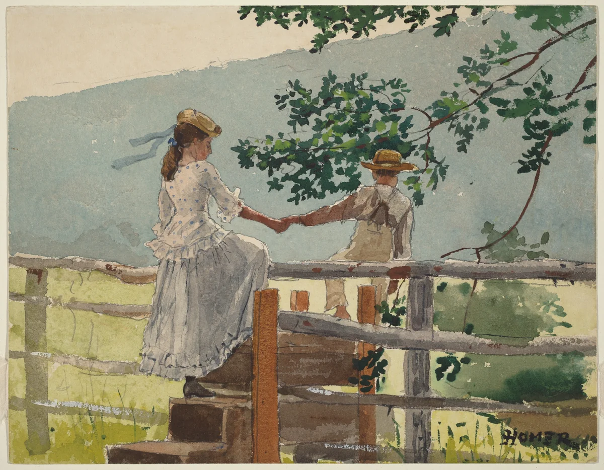 On the Stile by Winslow Homer, drawing, 1878