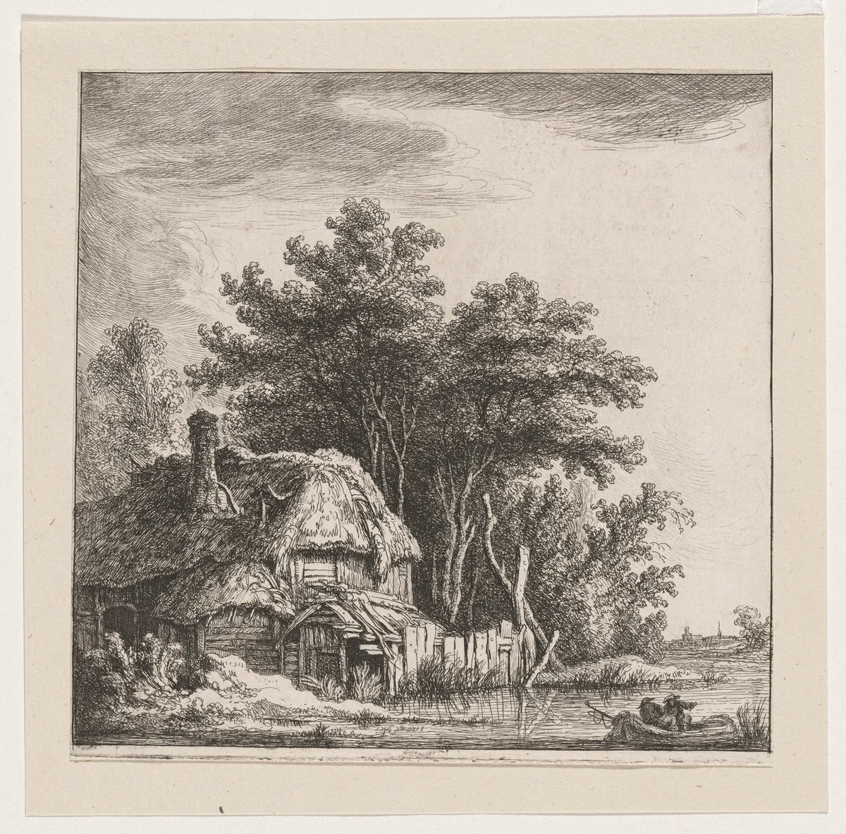 Landscape with Cottage on the Water by Franz Edmund Weirotter, print, 1760
