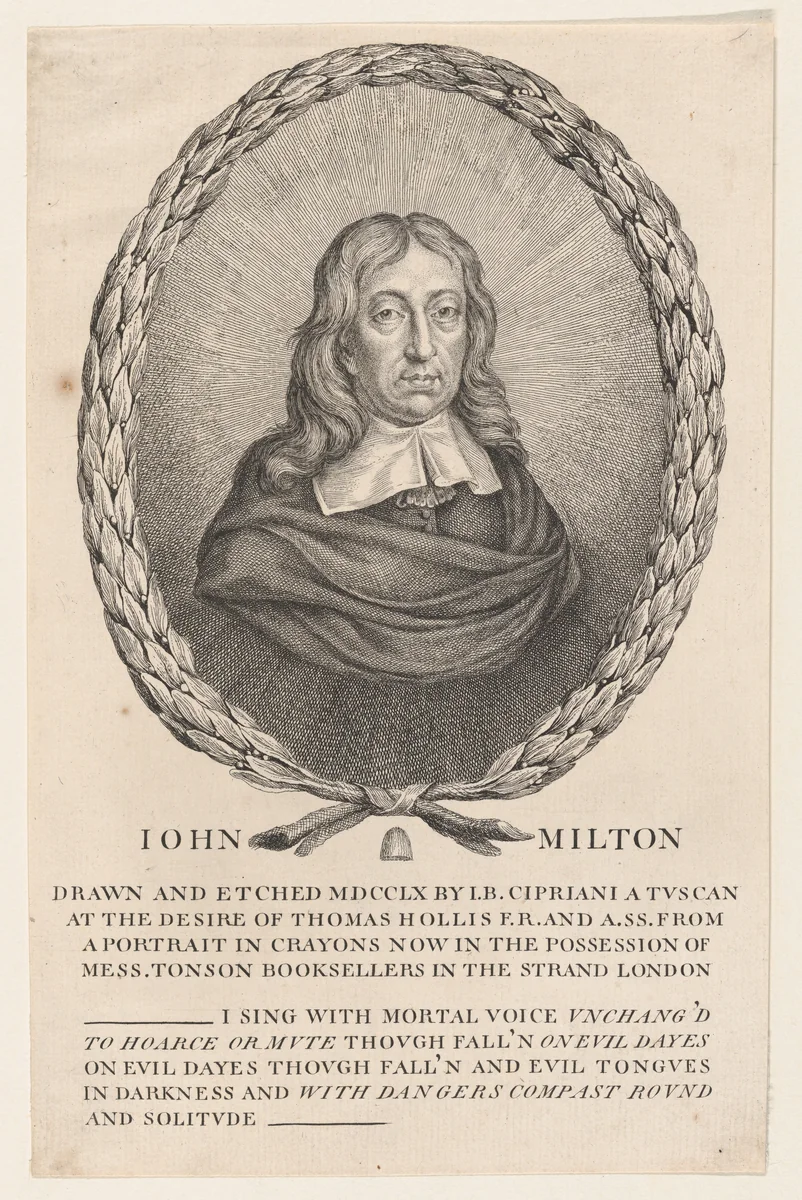 John Milton by Giovanni Battista Cipriani, print, 1760