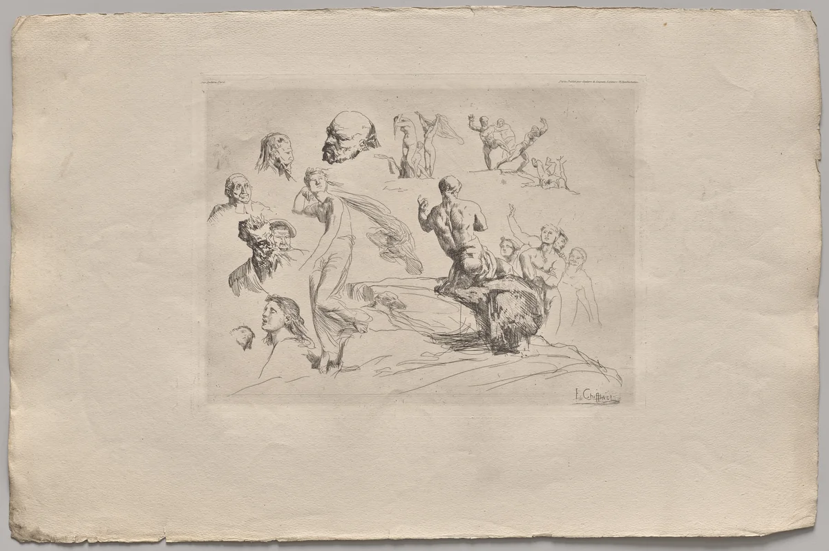 Sheet of Sketches by Nicolas-François Chifflart, print, 1865