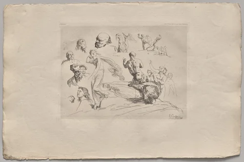 Sheet of Sketches by Nicolas-François Chifflart, print, 1865