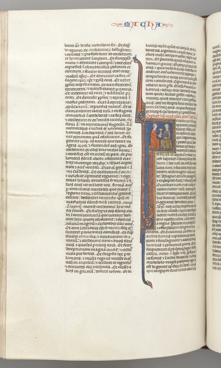 Fol. 382v, Maccabees II, historiated initial F, a golden chalice presented to a Jew by Unknown, book, 1270-1300