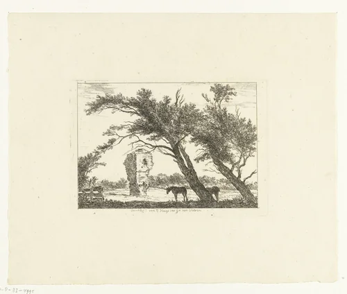 Overblijfselen van het huis van Gerard van Velsen by Hermanus van Brussel, print, 1815