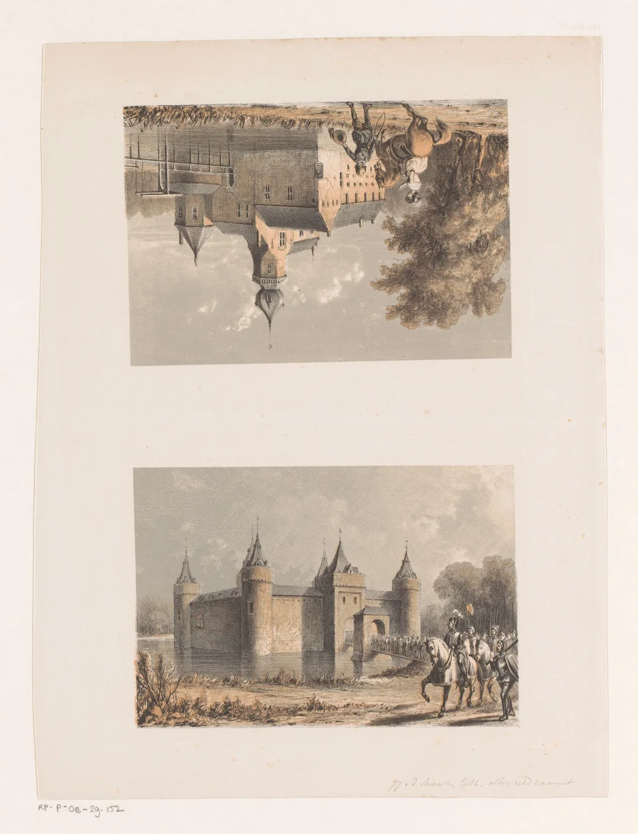 Twee voorstellingen van kastelen waaronder Kasteel Wedderburcht by Jacob Jan van der Maaten, print, 1854-1861