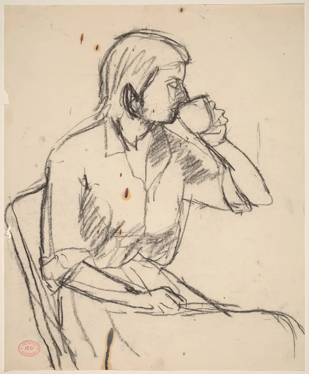 Untitled [woman drinking from cup] by Richard Diebenkorn, drawing, 1955-1967