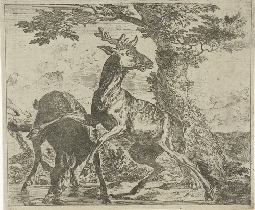 Opschrikkende herten by Abraham Daniëlsz. Hondius, print, 1672
