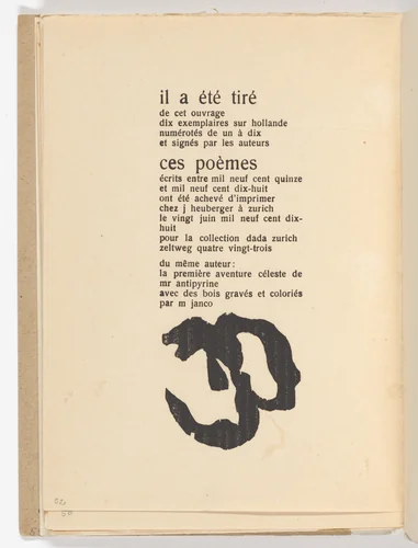 Tailpiece (folio 26 verso) from Twenty-five Poems (Vingt-cinq poèmes) by Jean Arp, illustrated book, 1918