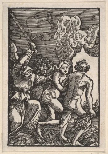 Expulsion from Paradise, from "The Fall and Salvation of Mankind Through the Life and Passion of Christ" by Albrecht Altdorfer, print, 1508-1518