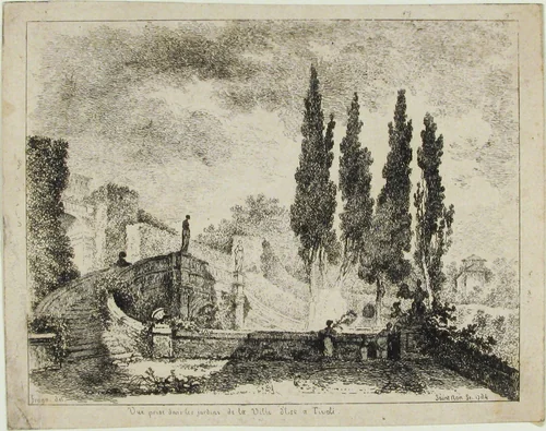 Vue prise dans les jardins de la Ville d'Est a Tivoli by Jean Claude Richard, print, 1764