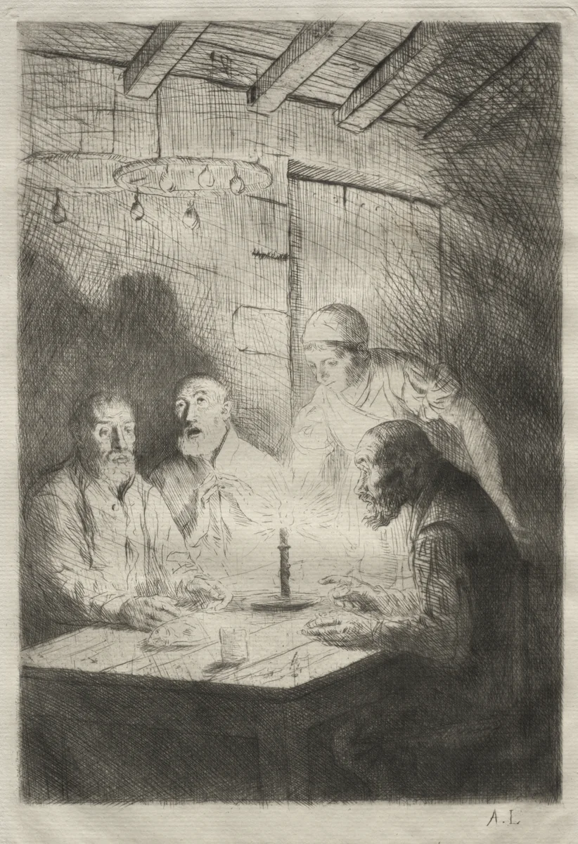 Le Souper chez misère by Alphonse Legros, print, 1857-1911