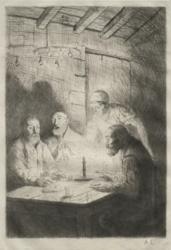 Le Souper chez misère by Alphonse Legros, print, 1857-1911