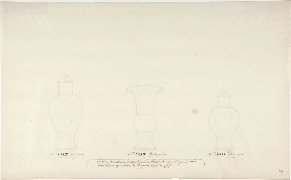 Design for Three Vases by anonymous, drawing, 1765-1790