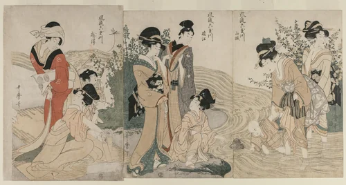 Musashi, Omi, Yamashiro, and Settsu Provinces from the series Fashionable Six Jewel Rivers (Furyu Mu Tamagawa) by Kitagawa Utamaro (喜多川歌麿), print, 1795-1805