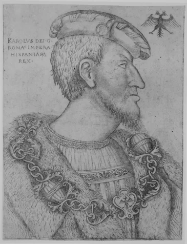 Portrait of the Holy Roman Emperor Charles V facing right by anonymous, print, 1515-1525