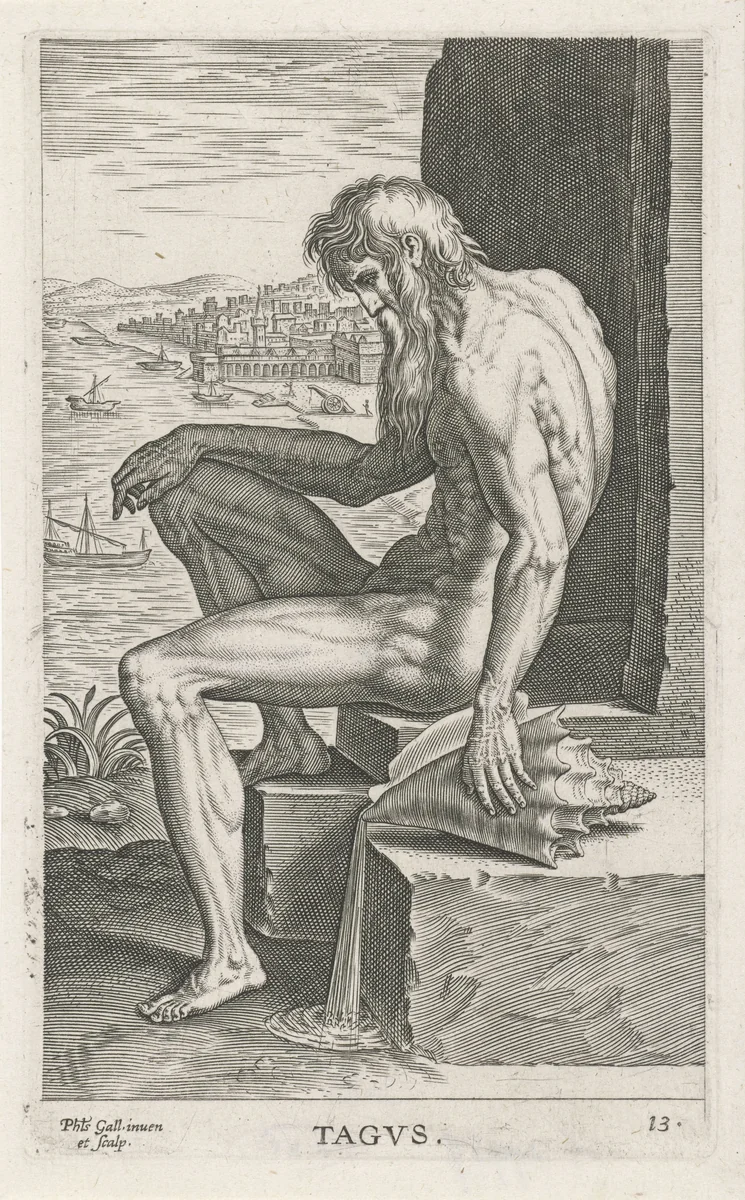 Riviergod Tagus by Unknown, print, 1586