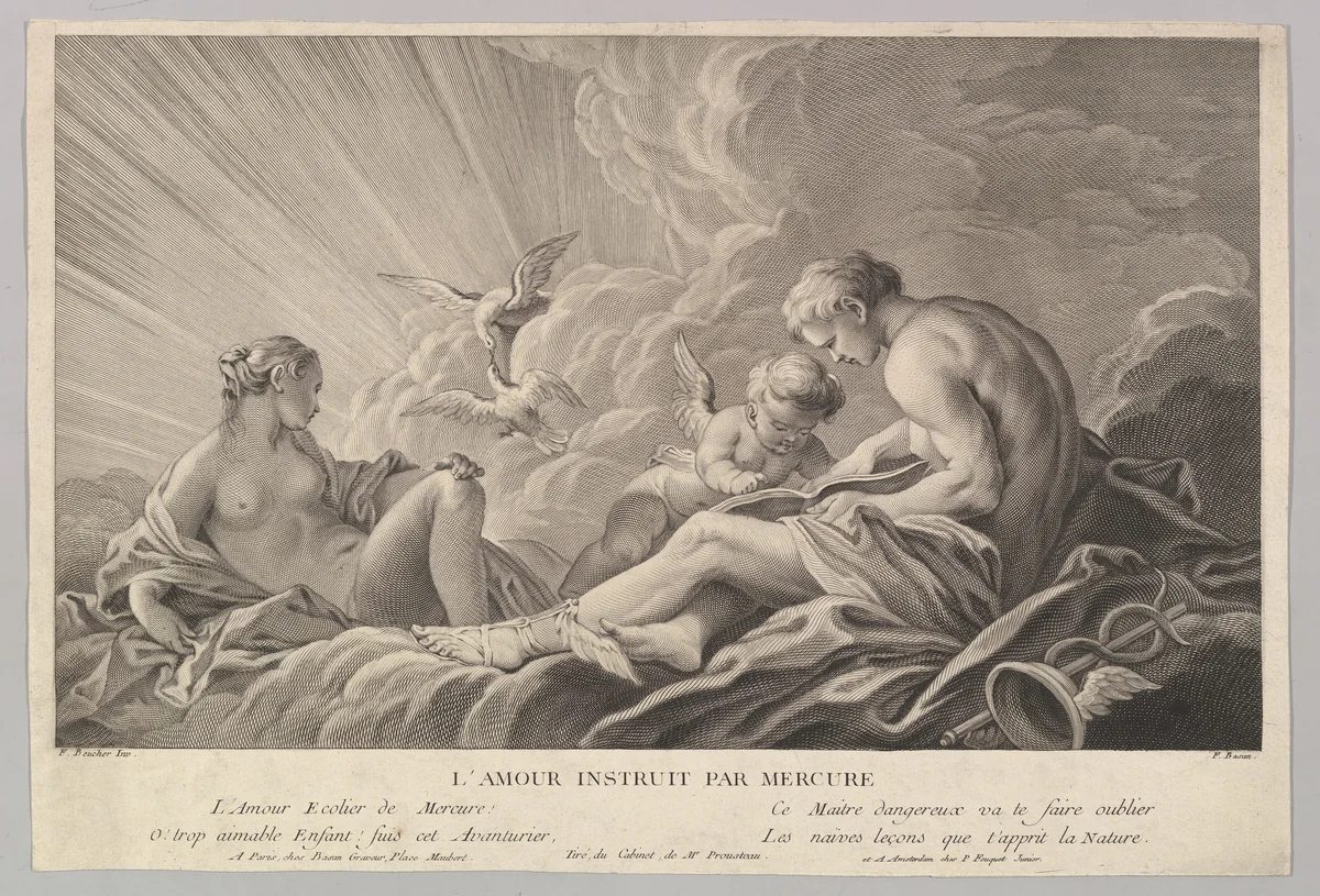 Cupid Instructed by Mercury by Pierre François Basan, print, 1723-1797