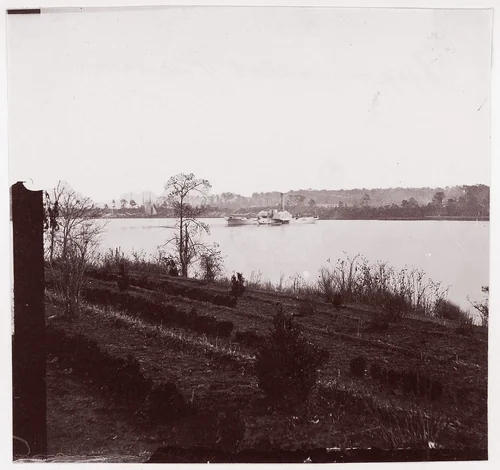 [View of Steamer Gunboat? on Appomattox River, Virginia] by Timothy O'Sullivan, photograph, 1864