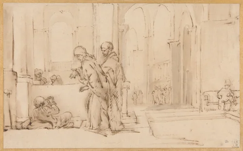 Peter and John at the Temple Gate by Willem Drost, drawing, 1626-1669