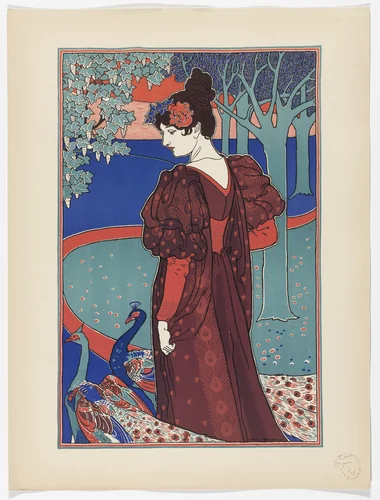 Woman with Peacocks (La Femme au paon) from L'Estampe moderne, no. 3 by Louis Rhead, print, 1897