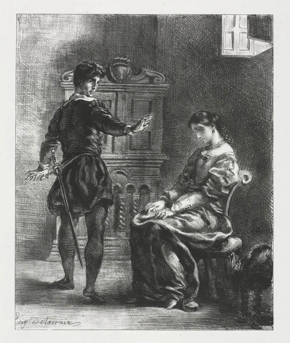 Hamlet: Hamlet and Ophelia by Eugène Delacroix, print, 1834
