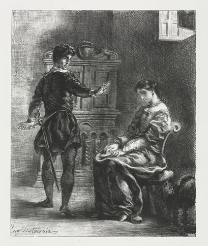 Hamlet: Hamlet and Ophelia by Eugène Delacroix, print, 1834