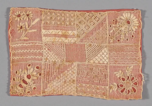 Fragment (From a Sampler) by Charlotte M. Berge, textile, 1821