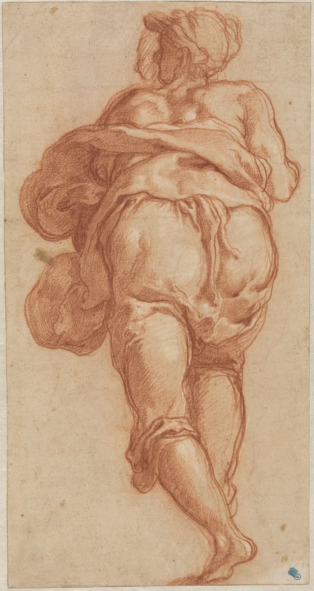 A Man Seen from Behind [recto] by Taddeo Zuccaro, drawing, 1555
