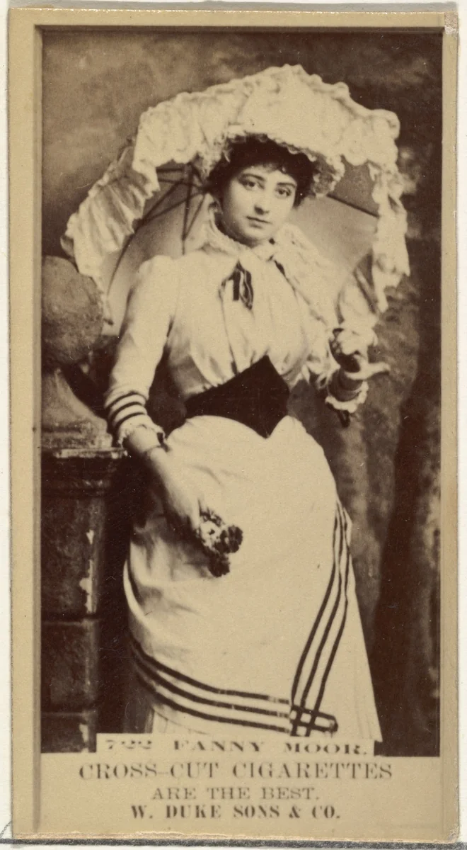 Card Number 722, Fanny Moor, from the Actors and Actresses series (N145-3) issued by Duke Sons & Co. to promote Cross Cut Cigarettes by W. Duke, Sons & Co., photograph, 1880-1889