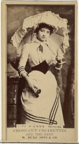 Card Number 722, Fanny Moor, from the Actors and Actresses series (N145-3) issued by Duke Sons & Co. to promote Cross Cut Cigarettes by W. Duke, Sons & Co., photograph, 1880-1889