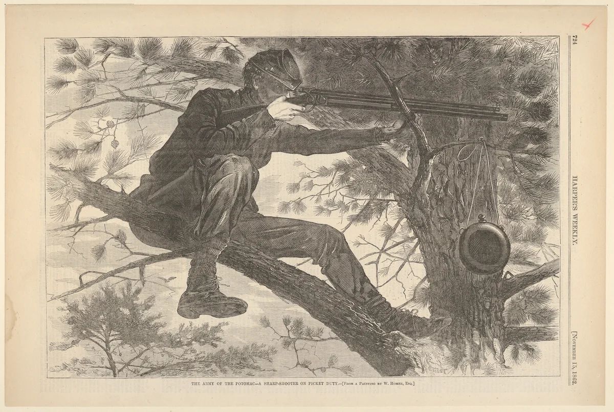 The Army of the Potomac – A Sharp-Shooter on Picket Duty (from "Harper's Weekly," Vol. VII) by Winslow Homer, print, 1862