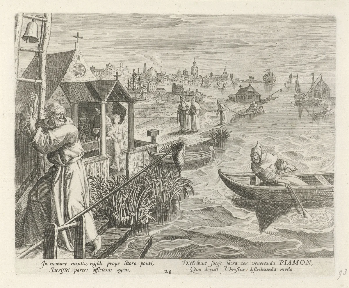 Piamon Diocles als kluizenaar by Johann Sadeler, print, 1583-1588