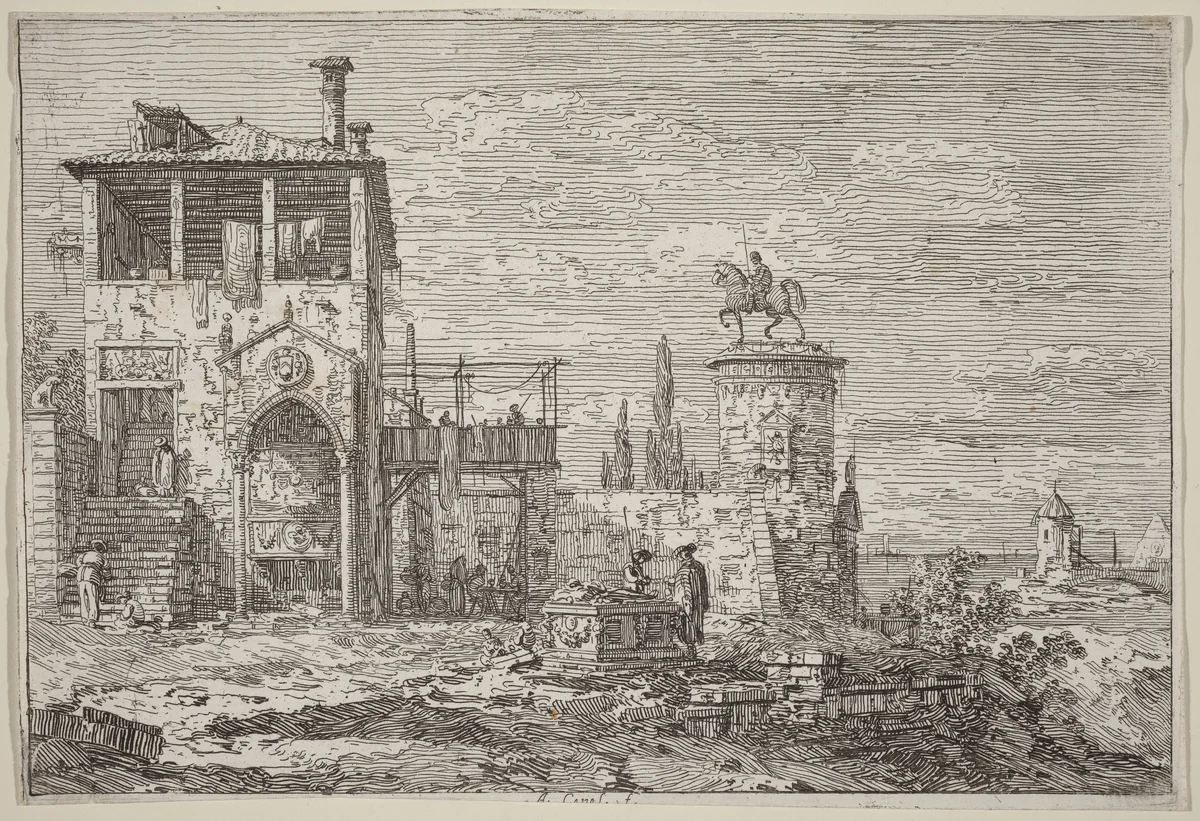 The Equestrian Monument by Canaletto, print, 1735-1746