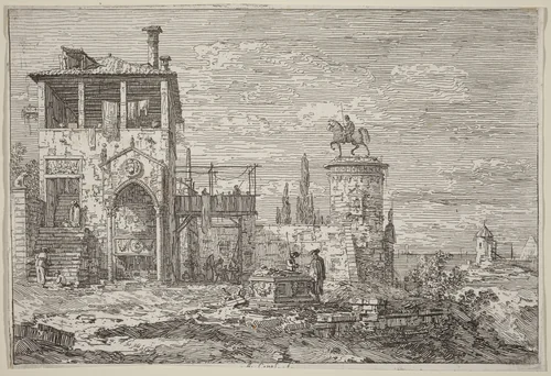 The Equestrian Monument by Canaletto, print, 1735-1746