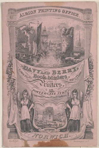 Trade card for Davy and Berry, Book-Binder and Printer by Joseph Stephen Dallinger, print, 1800-1900