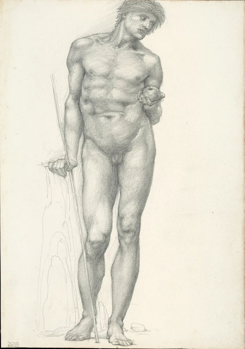 Paris with Golden Apple in Left Hand, for the Troy Triptych (sketchbook #2638) by Edward Burne-Jones, drawing, 1863-1877