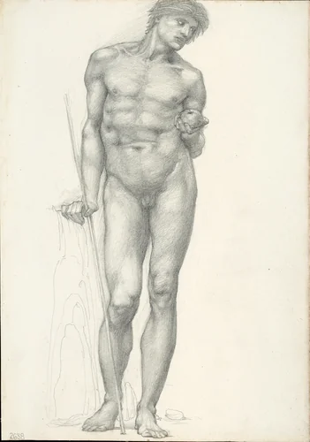 Paris with Golden Apple in Left Hand, for the Troy Triptych (sketchbook #2638) by Edward Burne-Jones, drawing, 1863-1877