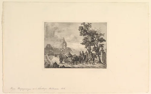 The Cossacks Escorting the Baggage Wagon by Johann Christoph Erhard, print, 1816