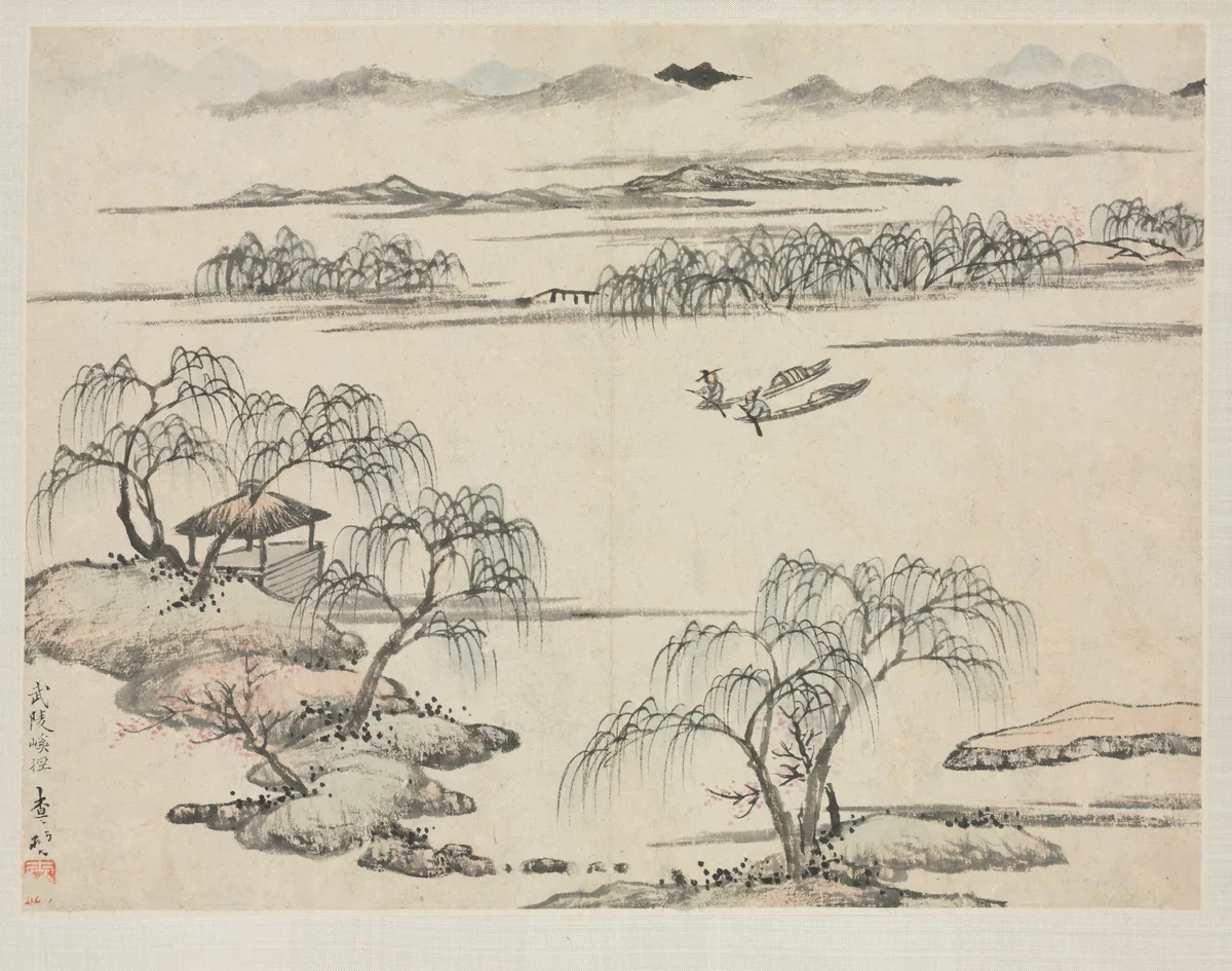 Landscape Album in Various Styles: The Stream of Wuling by Zha Shibiao, painting, 1684