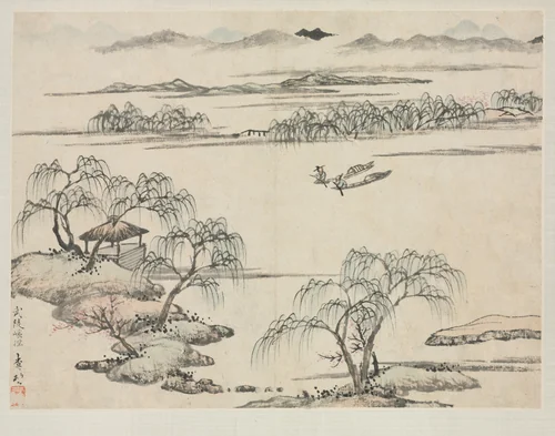 Landscape Album in Various Styles: The Stream of Wuling by Zha Shibiao, painting, 1684