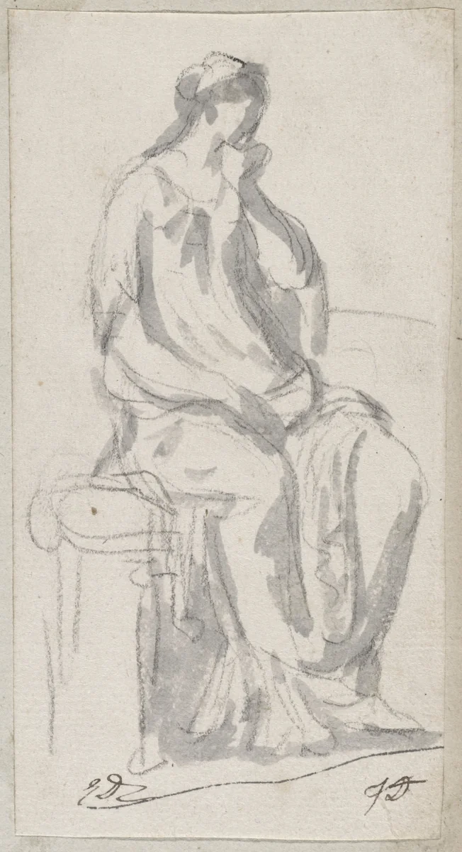 Classical Sculpture of a Pensive Woman by Jacques-Louis David, drawing, 1775-1780