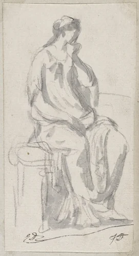 Classical Sculpture of a Pensive Woman by Jacques-Louis David, drawing, 1775-1780