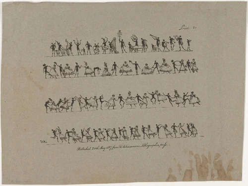 Four Rows of Musicians and Dancers by Rudolph Ackermann, print, 1817