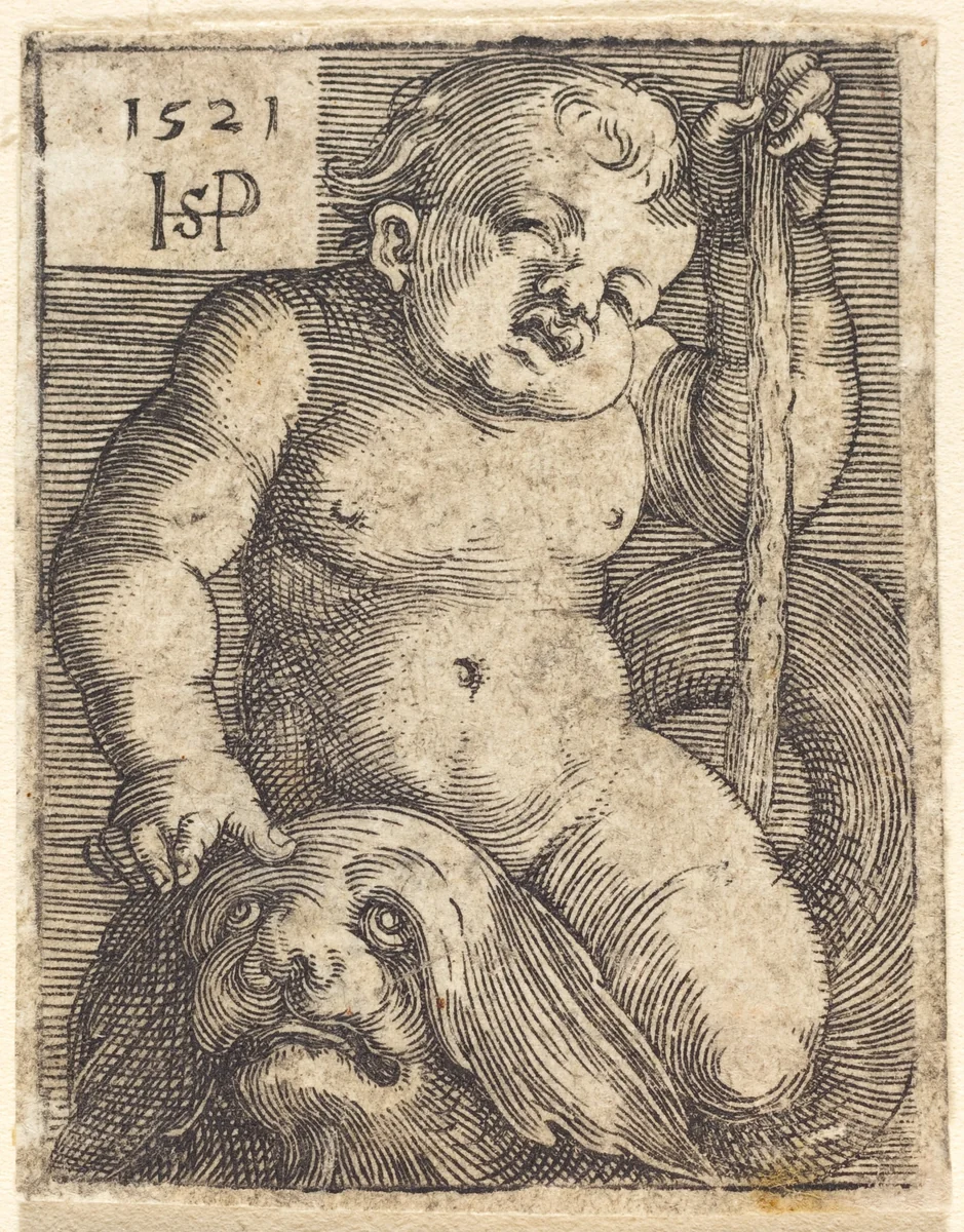 Genius on a Dolphin by Sebald Beham, print, 1521