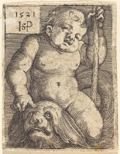 Genius on a Dolphin by Sebald Beham, print, 1521