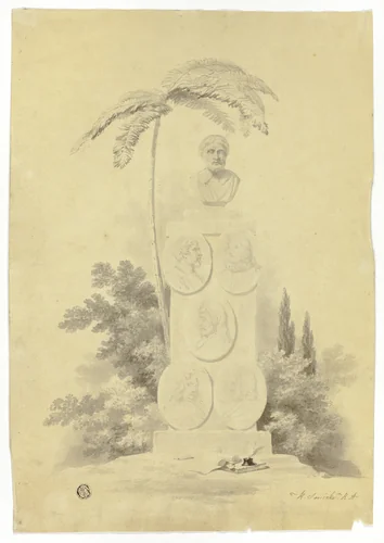 Monument with Palm Tree and Mementos by Robert Smirke, drawing, 1772-1845