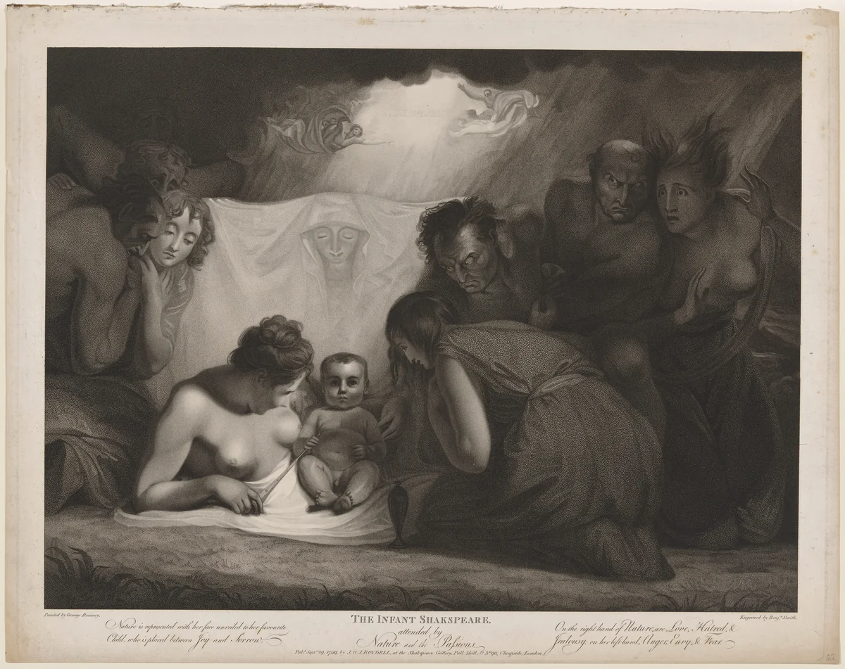 The Infant Shakespeare, Attended by Nature and the Passions by Benjamin Smith; George Romney, print, 1799