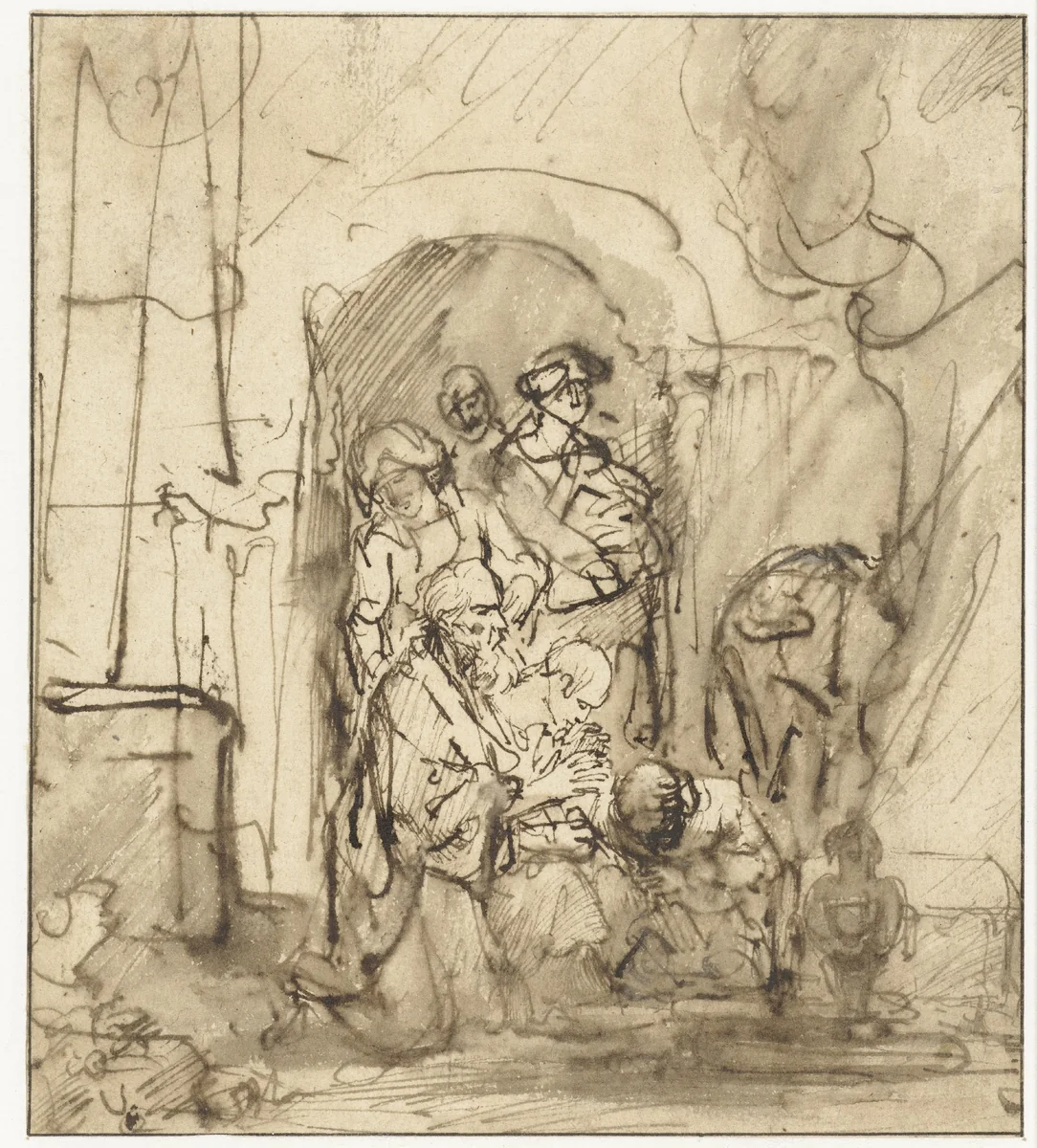 Engel verlaat de familie van Tobit by Ferdinand Bol, drawing, 1640-1645