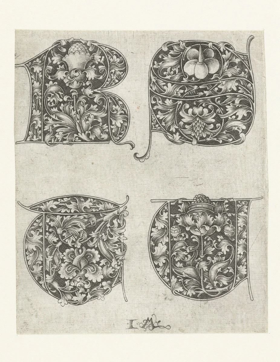 Hoofdletters R, S, T en U by Unknown, print, 1455-1503